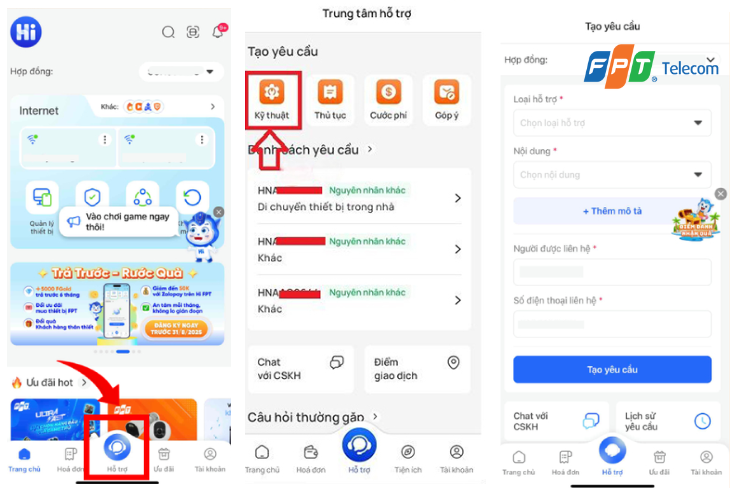 cách báo hỏng mạng fpt qua ứng dụng hi fpt