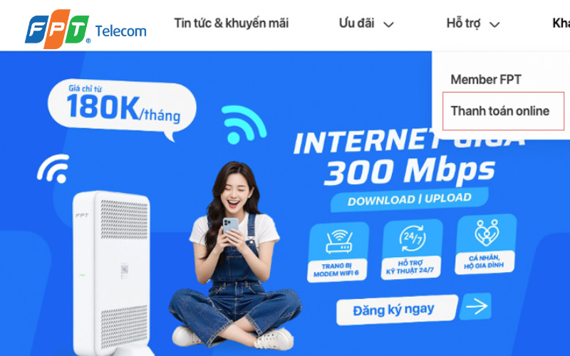 cách gia hạn mạng fpt qua website