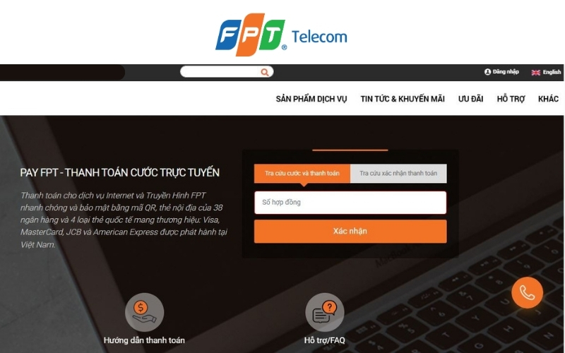 cách thanh toán tiền mạn FPT trên website