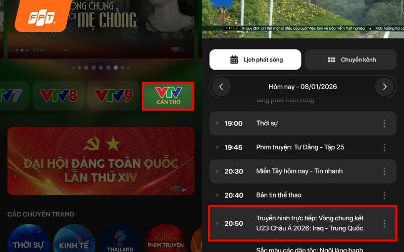 xem u23 việt nam qua fpt play box và smart tv