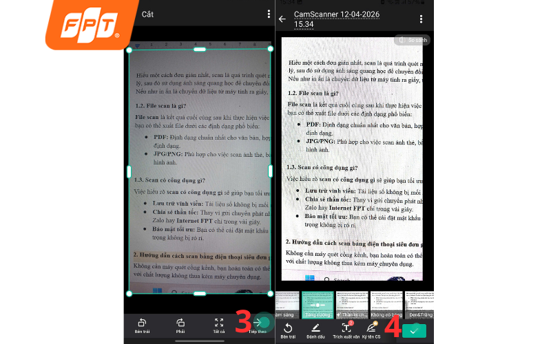 dùng bộ lọc CamScanner để scan ảnh