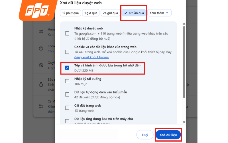 bước 4 Xóa bộ nhớ cache trên trình duyệt web