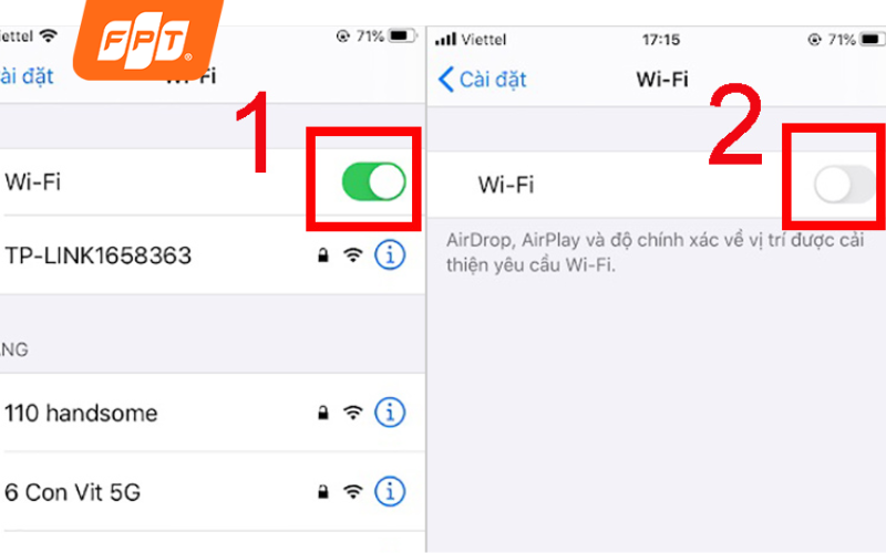 Tắt và bật lại tính năng kết nối mạng trên máy iphone