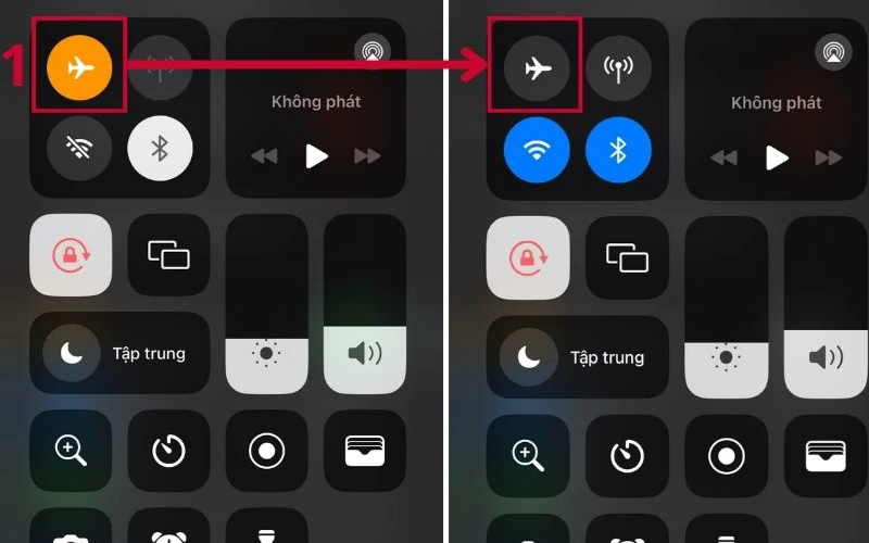 Bật và tắt lại Chế độ máy bay (Airplane Mode) khi iphone không bắt được wifi