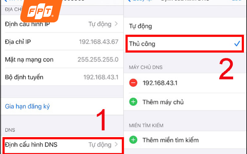bước 3 thay đổi địa chỉ DNS trên điện thoại
