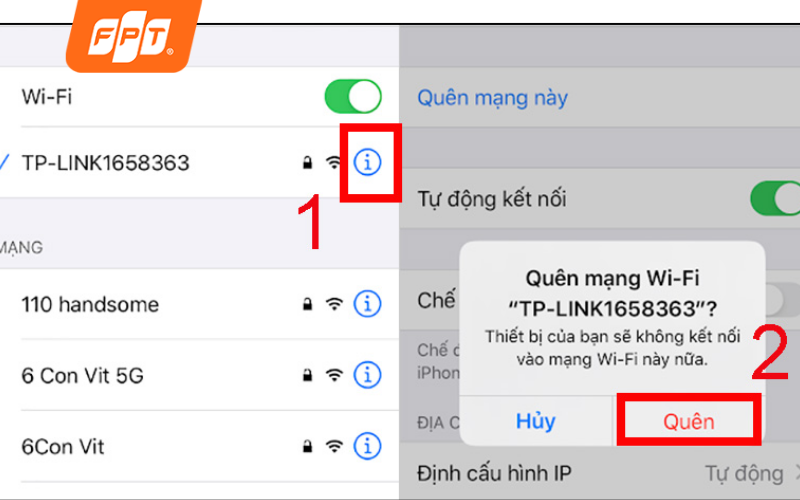 bước 2 quên mạng và kết nối lại 