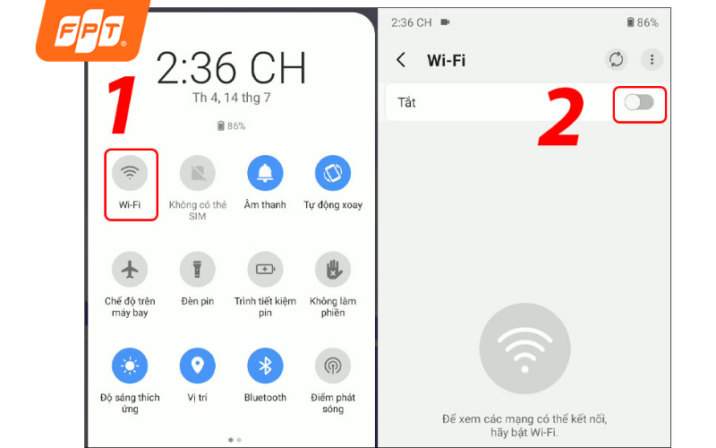 Tắt và bật lại wifi trên điện thoại android