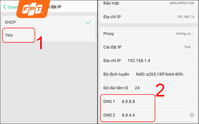 Đặt lại địa chỉ IP tĩnh và DNS