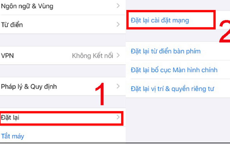 Đặt lại cài đặt mạng trên thiết bị