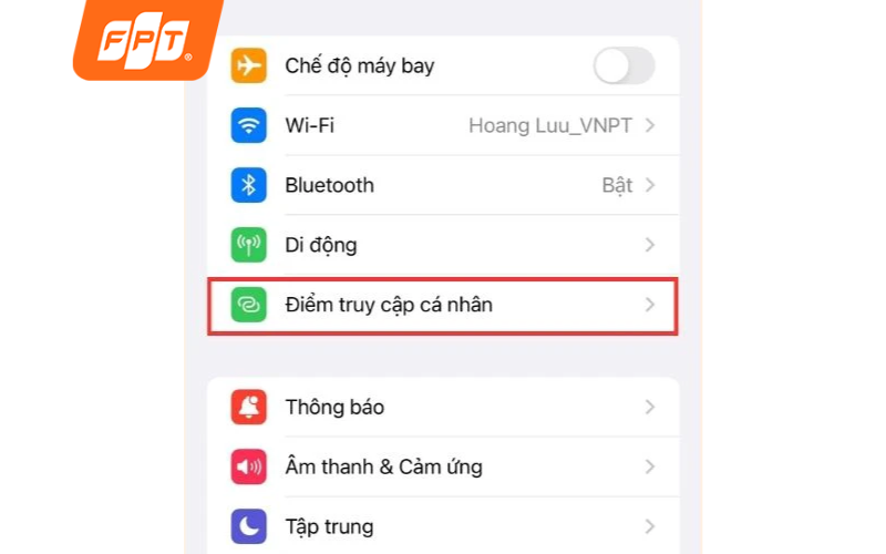 bước 1 cách mở điểm truy cập cá nhân trên iPhone