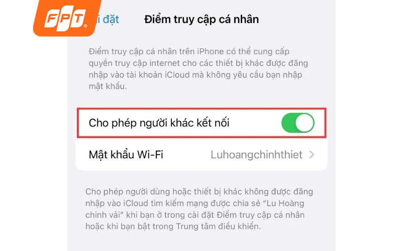 bước 2 cách mở điểm truy cập cá nhân trên iPhone
