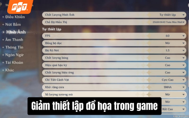 Chỉnh cài đặt game trong từng tựa game
