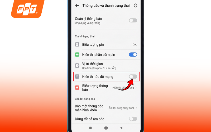 Cài đặt hiển thị tốc độ mạng