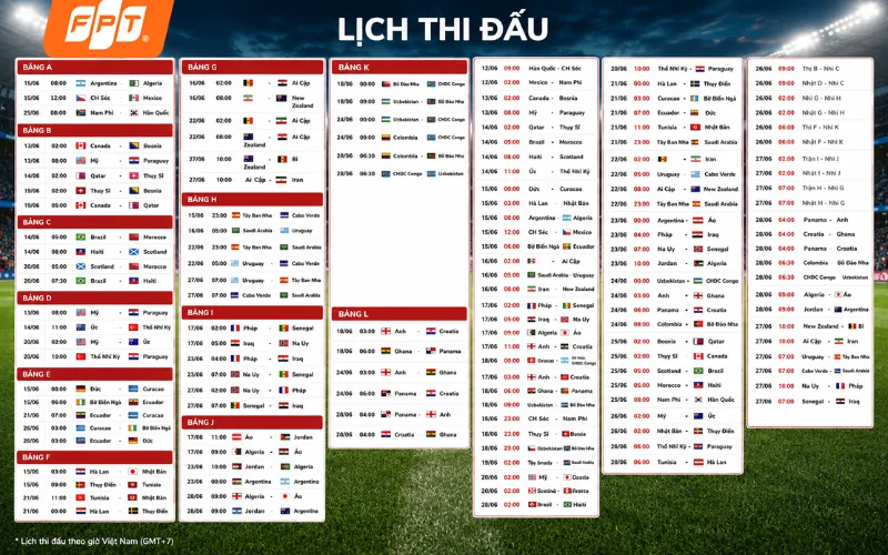 lịch thi đấu world cup 2026 giờ việt nam