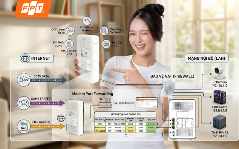 mở port modem fpt