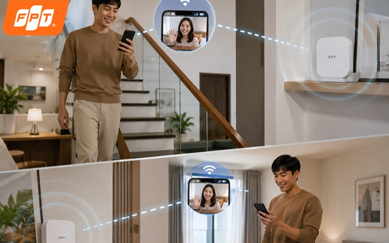WiFi 360 FPT giữ kết nối liên tục khi di chuyển giữa các tầng