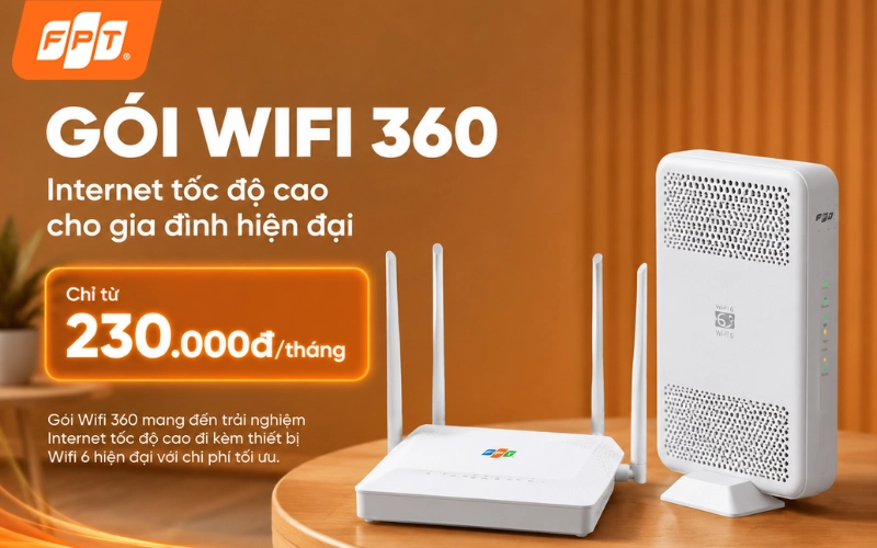 WiFi 360 FPT với thiết bị WiFi 6 hiện đại và chi phí tối ưu