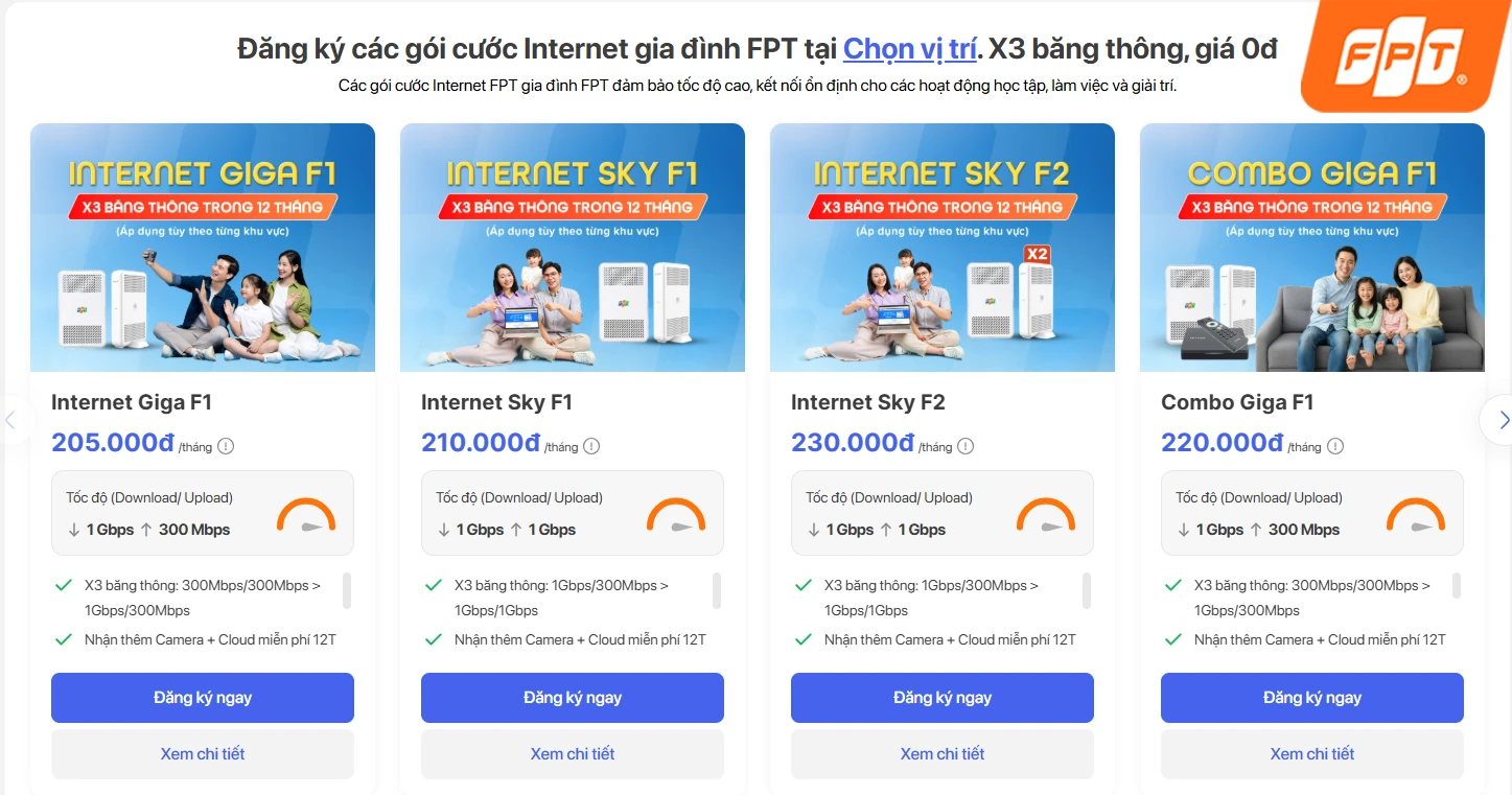 Bảng giá các gói mạng internet FPT dành cho gia đình