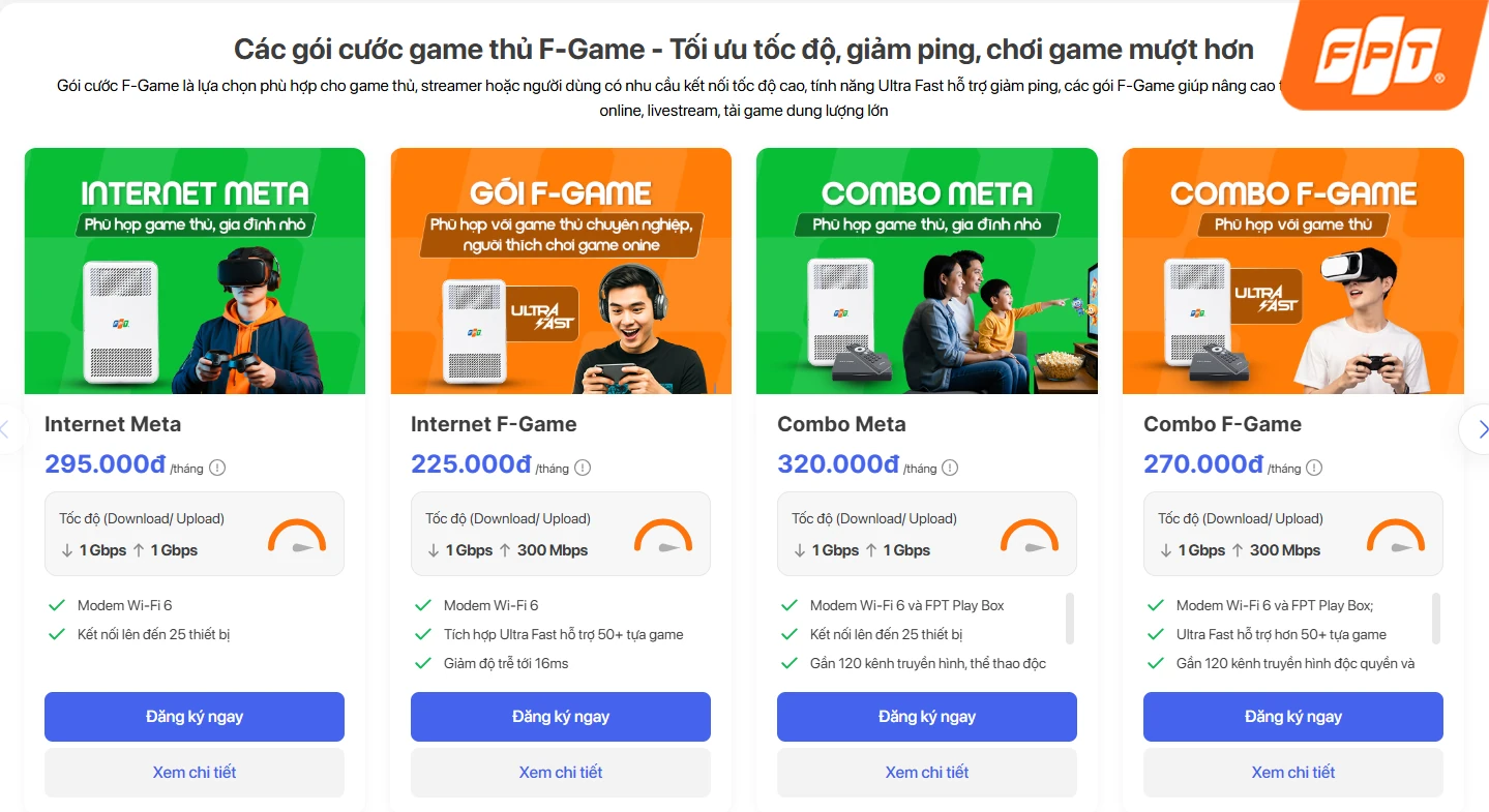 Các gói cước WiFi FPT dành cho Gaming