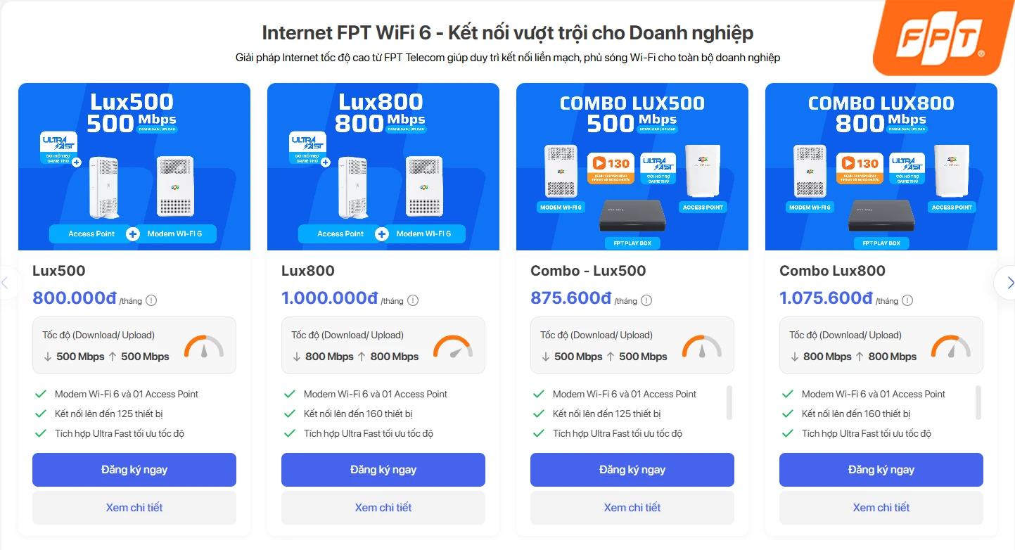 Bảng giá gói cước Internet FPT cho doanh nghiệp