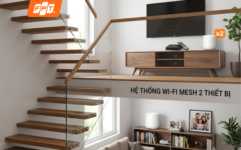 Giải pháp 02 Access Point Wifi Mesh giúp gói Combo Meta F2 Lite FPT phủ sóng ổn định cho nhà từ 2 đến 3 tầng