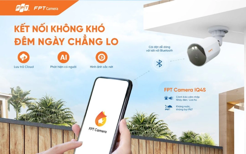 Camera FPT IQ4S ngoài trời kháng nước IP67 tích hợp AI phân biệt người và vật thể