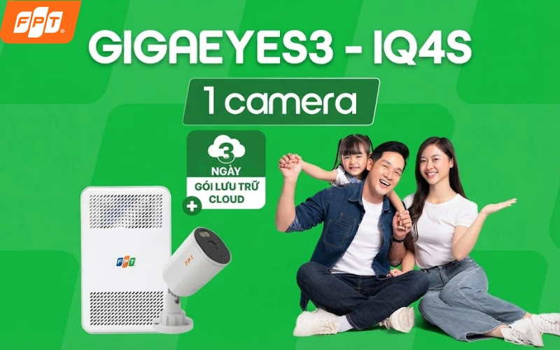 Trọn bộ thiết bị gói cước Giga Eyes3 IQ4S Max bao gồm Wifi 6, Camera IQ4S và FPT Play Box