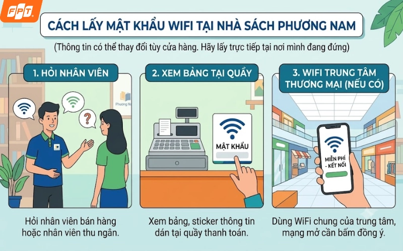 cách xin pass wifi nhà sách Phương Nam