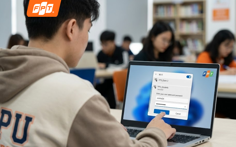 Sinh viên đăng nhập wifi và nhập pass wifi đại học sư phạm tphcm