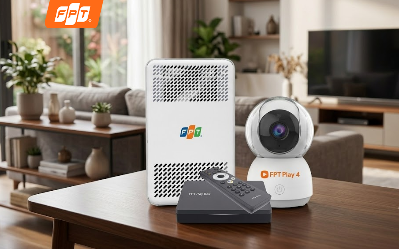 Combo 3 trong 1 Giga Eyes3 Play4 Max FPT gồm internet 300Mbps camera Play 4 và FPT Play Box