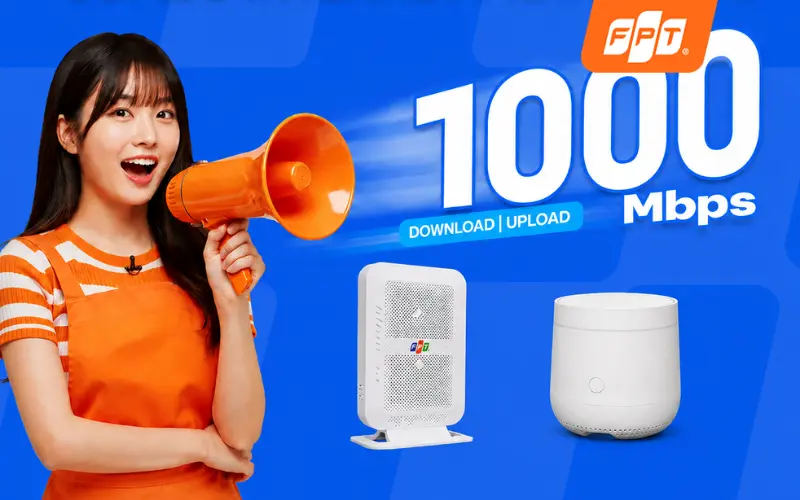 Hạ tầng internet cáp quang FPT băng thông đối xứng 1000Mbps mượt mà cho livestream và họp online
