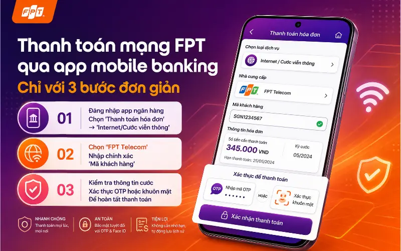 Cách đóng tiền mạng FPT qua điện thoại bằng Mobile Banking