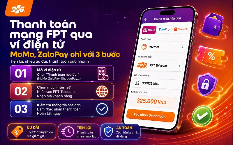 Cách đóng tiền mạng FPT qua điện thoại bằng ví điện tử