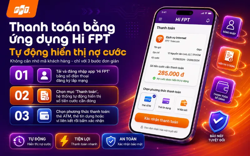 Cách đóng tiền mạng FPT qua điện thoại bằng app Hi FPT