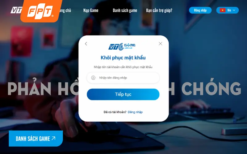nhập tên tài khoản để đổi mật khẩu audition