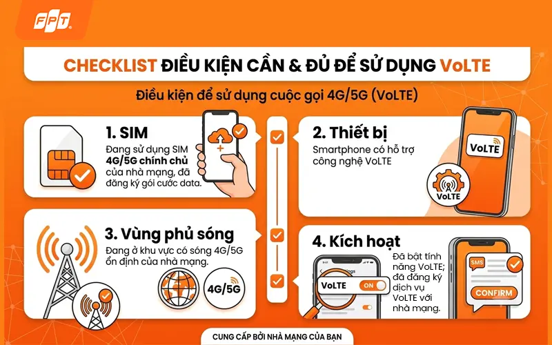Kiểm tra các điều kiện cần thiết trước khi bật chế độ cuộc gọi 4G/5G