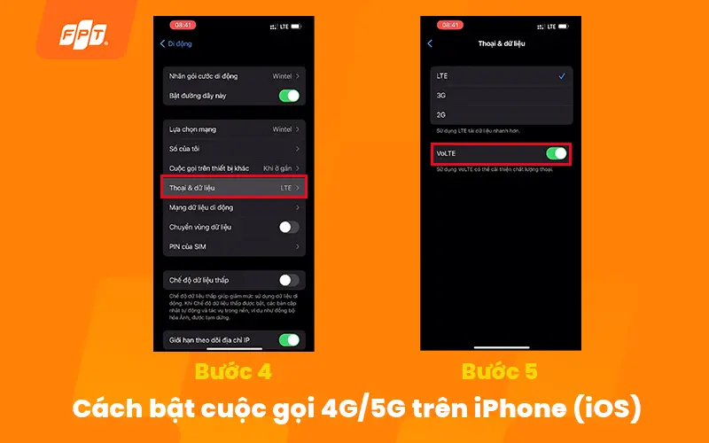 bật chế độ cuộc gọi 4G/5G