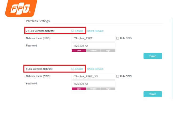 thiết lập tên SSID và mật khẩu để tiếp tục cách cài đặt wifi