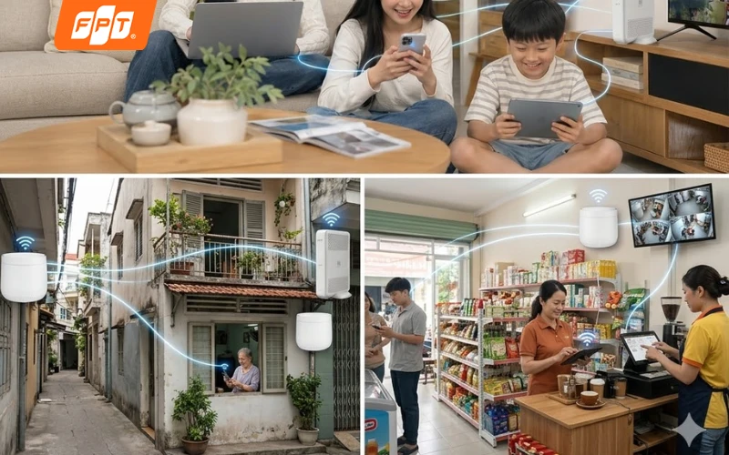 Các gói cước Internet cáp quang FPT Wi-Fi 6 và Combo Camera FPT giá rẻ phù hợp cho gia đình và hộ kinh doanh