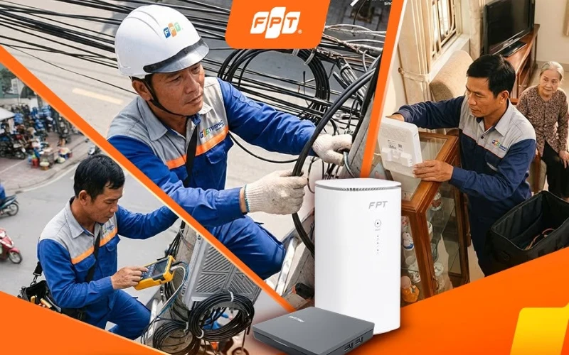 Hệ sinh thái dịch vụ FPT Telecom gồm Modem Wifi 6 đầu thu FPT Play và Camera AI giám sát thông minh