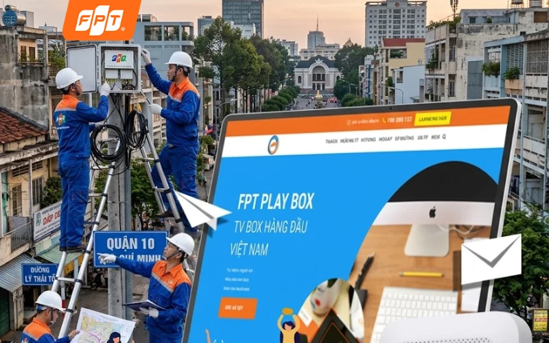 Kỹ thuật viên FPT Telecom khảo sát hạ tầng tòa nhà và lắp đặt hệ thống Mesh Wifi cho căn hộ cho thuê