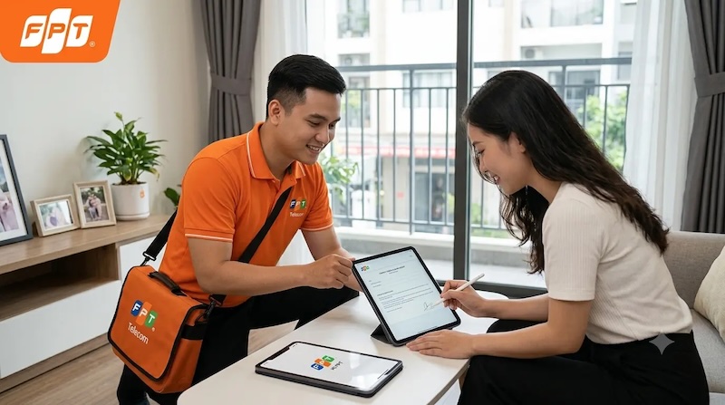 Kỹ thuật viên FPT Telecom triển khai lắp đặt internet tại Phường Tân Bình