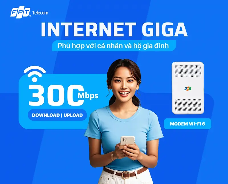 Hình ảnh quảng cáo gói cước Internet GIGA của nhà mạng Telecom, dành cho cá nhân và hộ gia đình.
