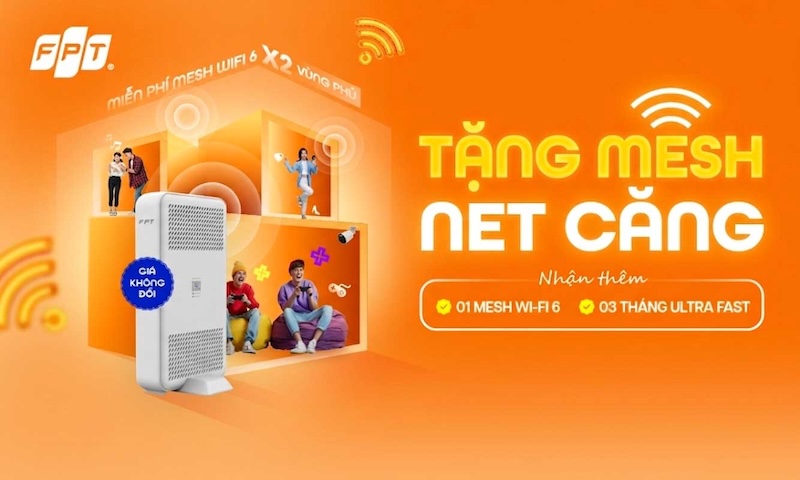 FPT triển khai chương trình khuyến mãi hấp dẫn tặng kèm thiết bị Mesh WiFi 6 mở rộng vùng phủ sóng 