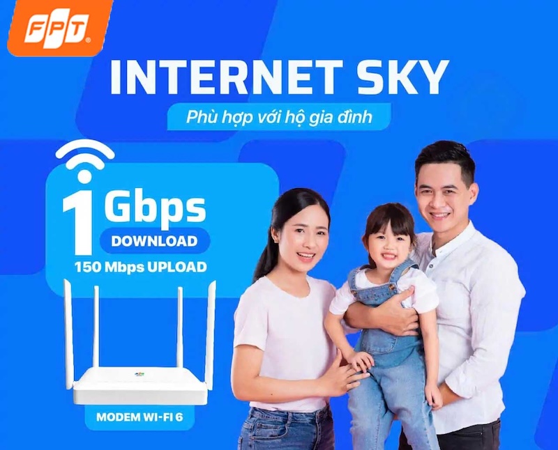 Hình ảnh quảng cáo gói cước Internet Sky của nhà mạng Telecom, dành cho hộ gia đình.
