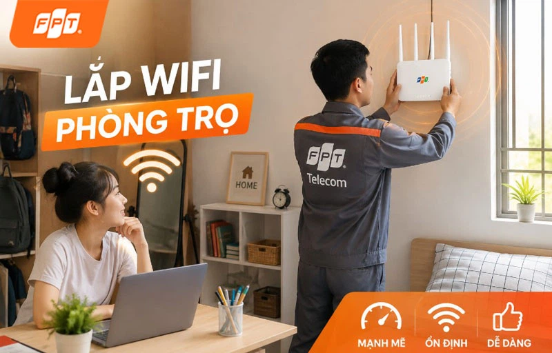 Kỹ thuật viên FPT lắp đặt internet cho khu nhà trọ công nhân tại Phú Mỹ