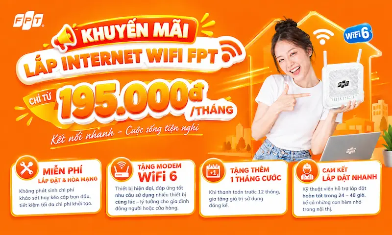 Khuyến mãi lắp mạng internet FPT phường Rạch Dừa miễn phí modem WiFi 6