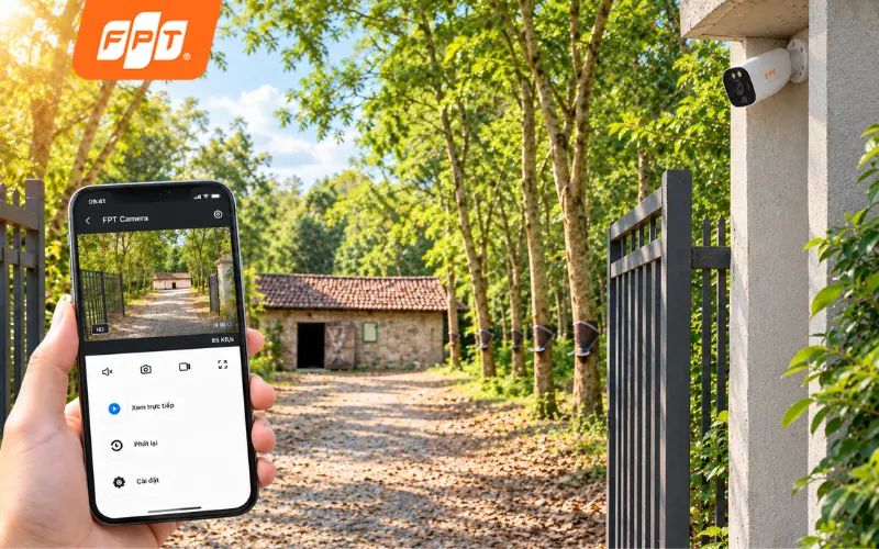 Lắp đặt camera quan sát FPT IQ4S chống nước theo dõi an ninh vườn cao su và ao cá