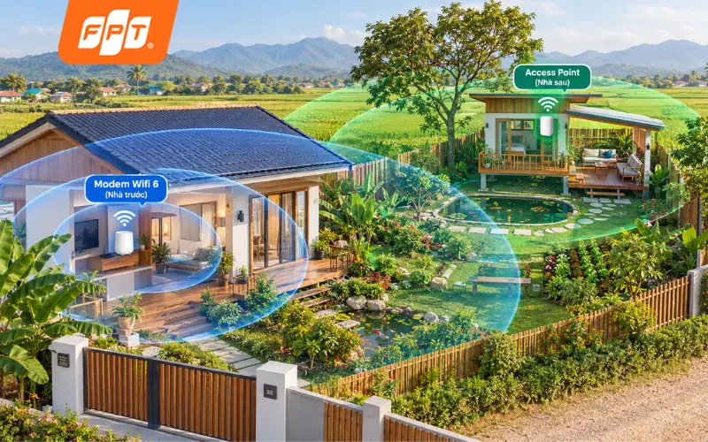 Giải pháp phủ sóng Wifi FPT toàn bộ khu vực nhà vườn bằng modem và Access Point tại xã Long Hòa
