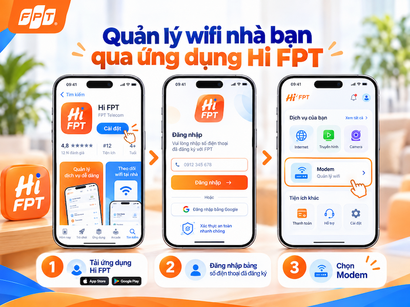 màn hình đăng nhập ứng dụng Hi FPT để quản lý mạng wifi